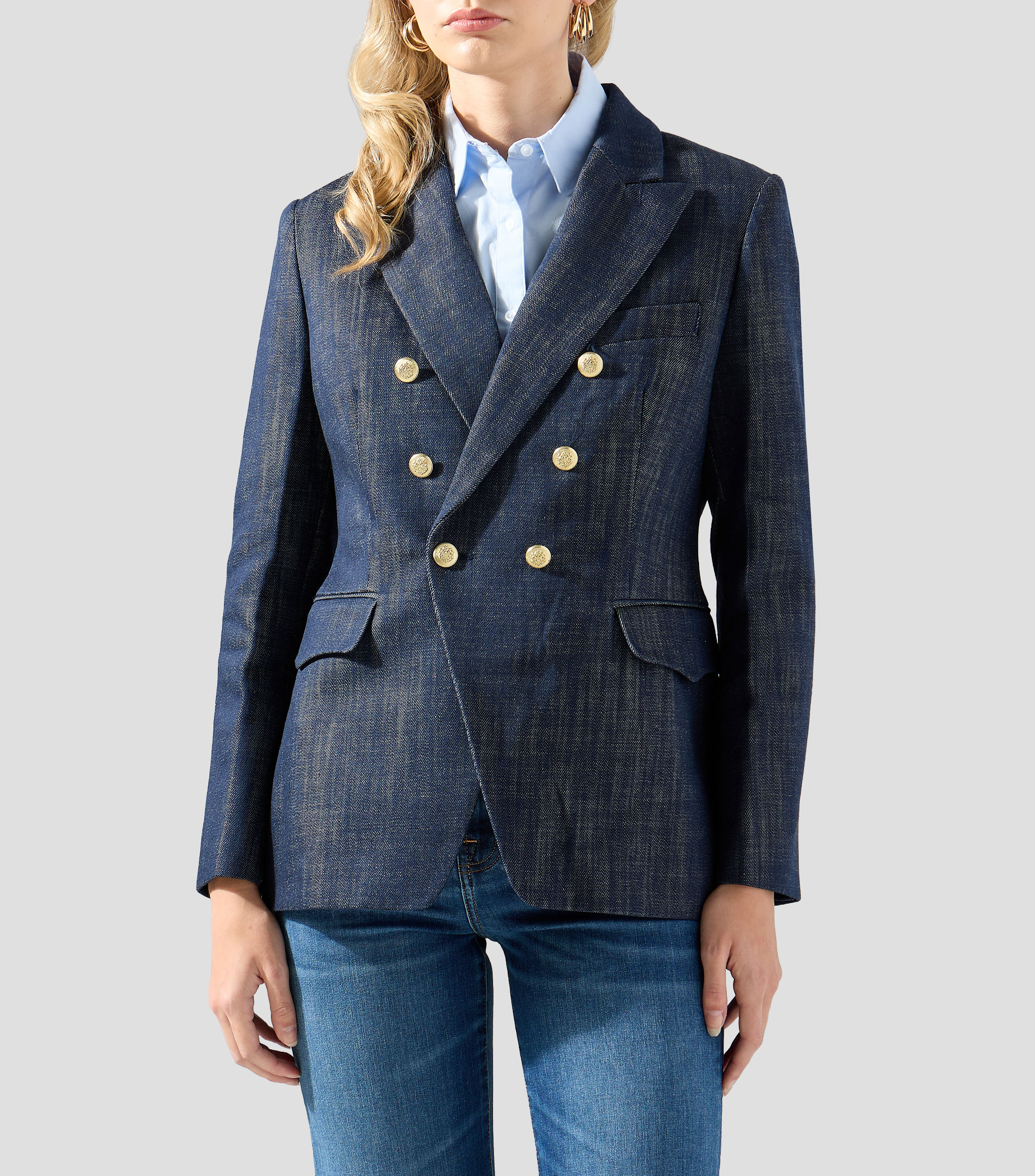 Blazer denim de diseño sólido Mujer